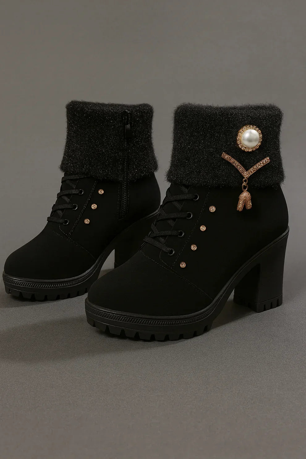 Elena - Botas de Salto Grosso e Quentes