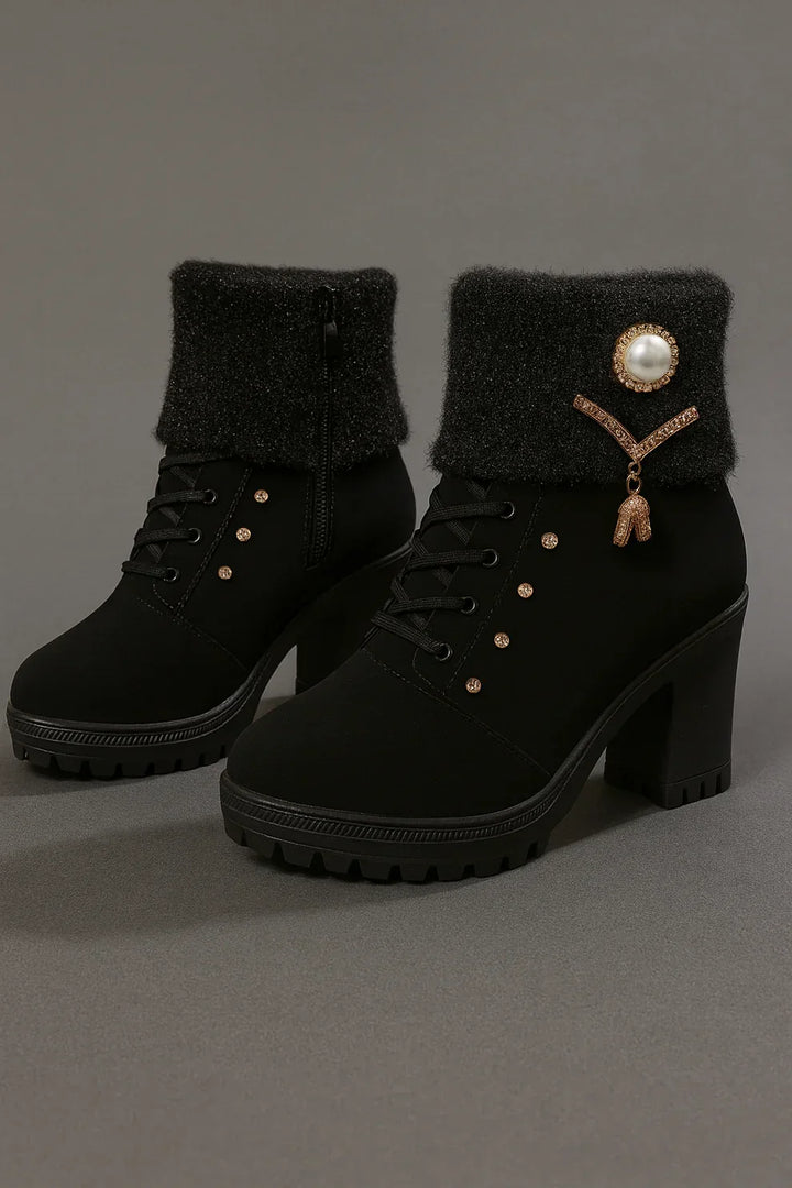 Elena - Botas de Salto Grosso e Quentes