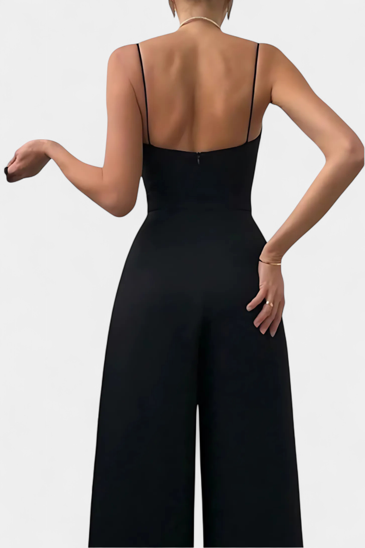 Romily Macacão Sexy com Alças e Perna Larga Elegante