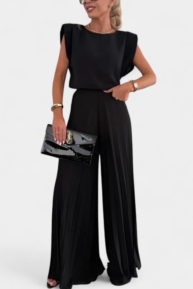 Liora Conjunto de Duas Peças com Top Estruturado e Calças Plissadas