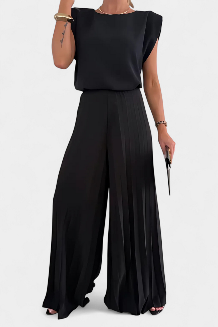 Liora Conjunto de Duas Peças com Top Estruturado e Calças Plissadas
