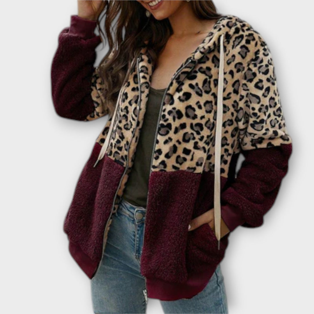 Lea - Sweatshirt com Capuz de Felpa e Estampado de Leopardo