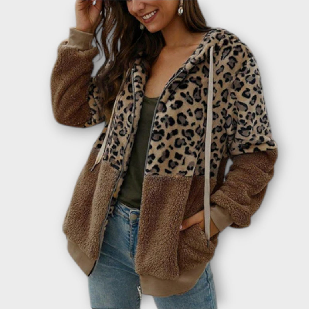 Lea - Sweatshirt com Capuz de Felpa e Estampado de Leopardo