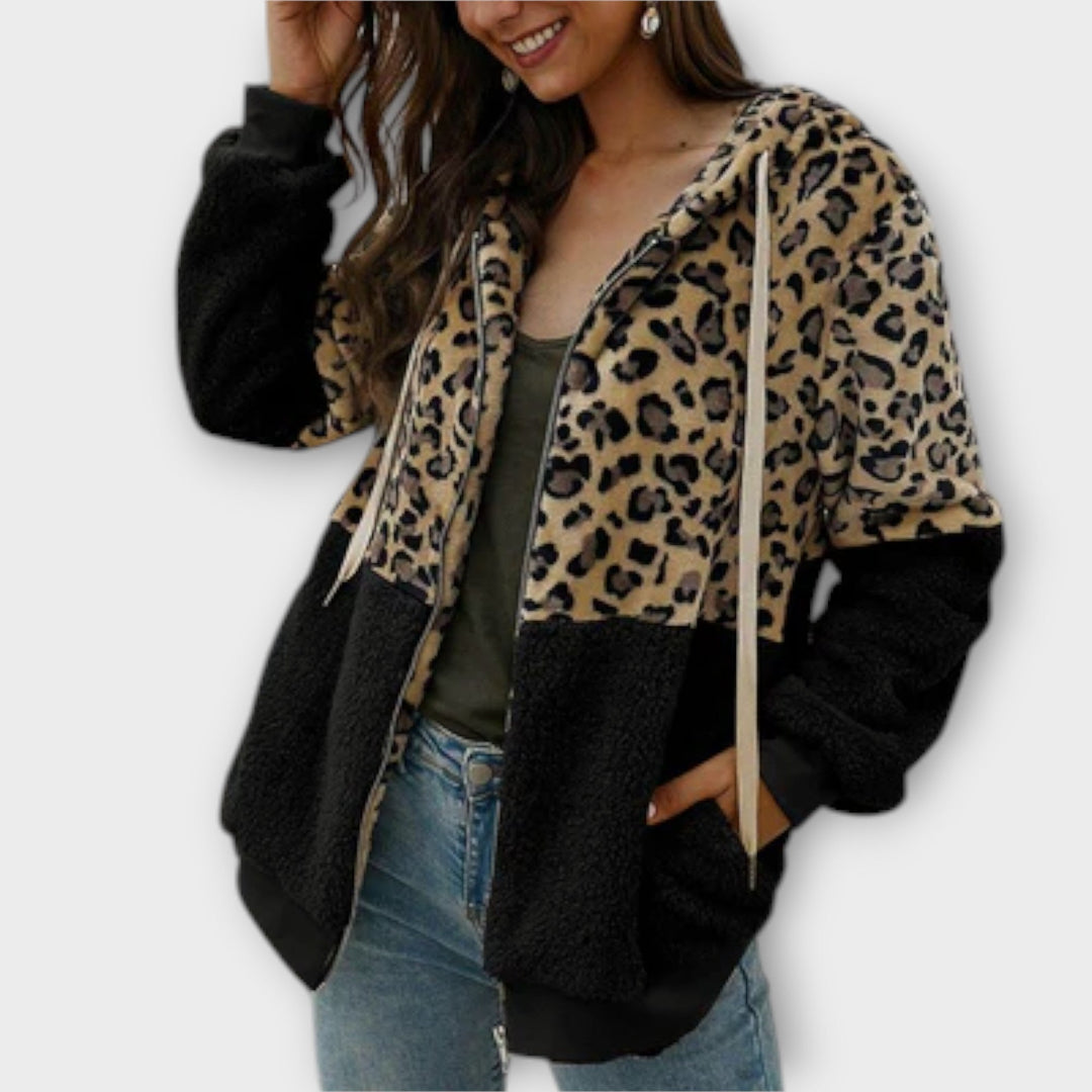 Lea - Sweatshirt com Capuz de Felpa e Estampado de Leopardo