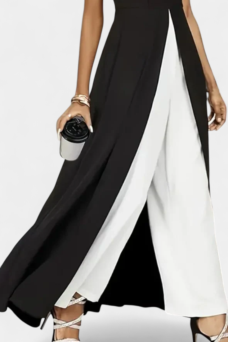 Alicia Conjunto Bicolor Elegante Sem Mangas com Calças Largas