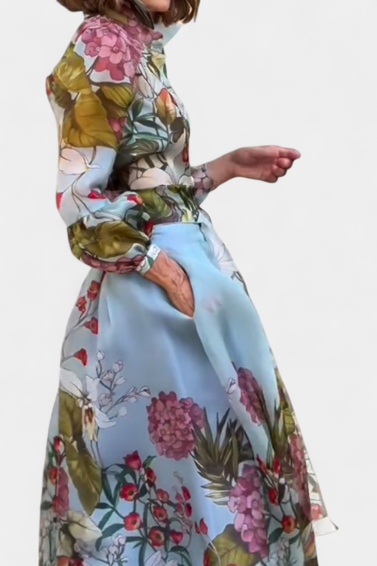 Sanne Conjunto Elegante Estampado de Camisa e Calças Fluidas