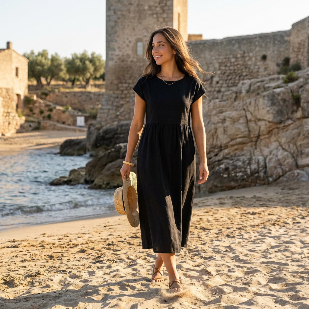 Chira - Vestido Midi com Mangas Curtas