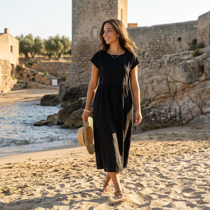 Chira - Vestido Midi com Mangas Curtas