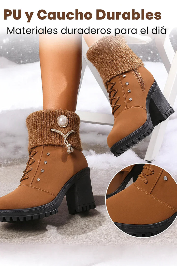 Elena - Botas de Salto Grosso e Quentes