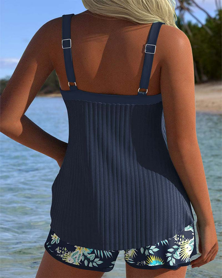 Rocío™ | Tankini às Riscas com Calção de Praia de Duas Peças