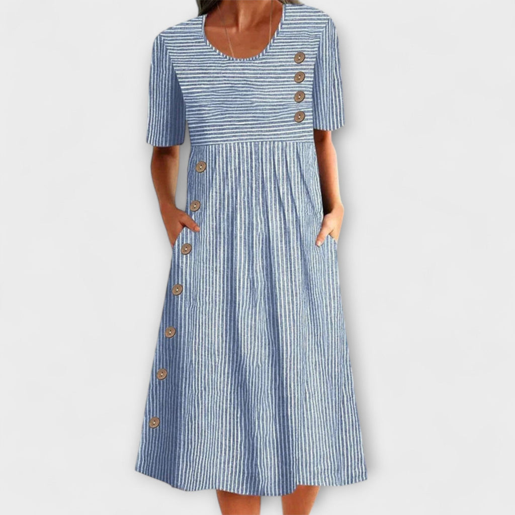 Luisa – Vestido Midi às Riscas Premium