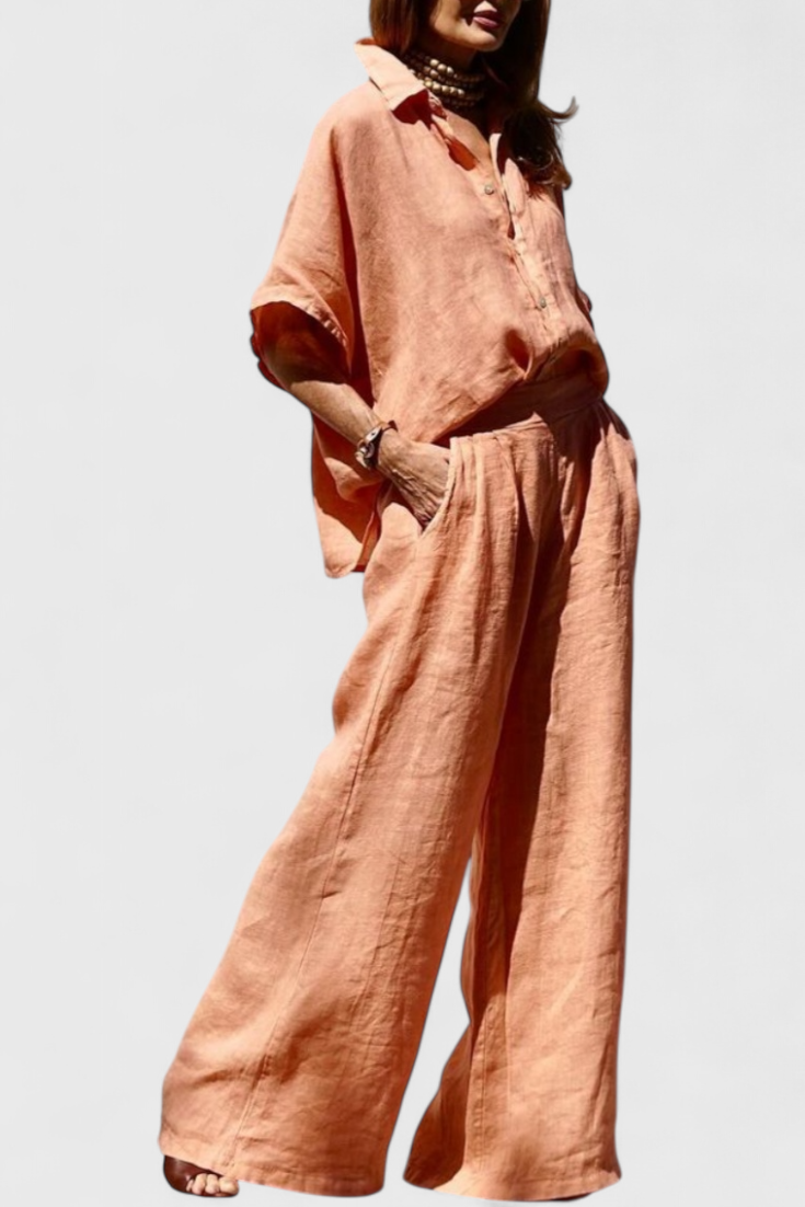 Adesua Conjunto Casual de Verão em Algodão-Linho