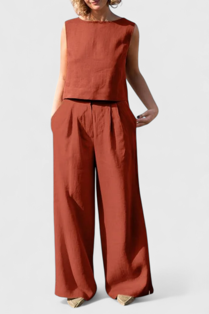 Yvanne Conjunto Vintage sem Mangas de Verão
