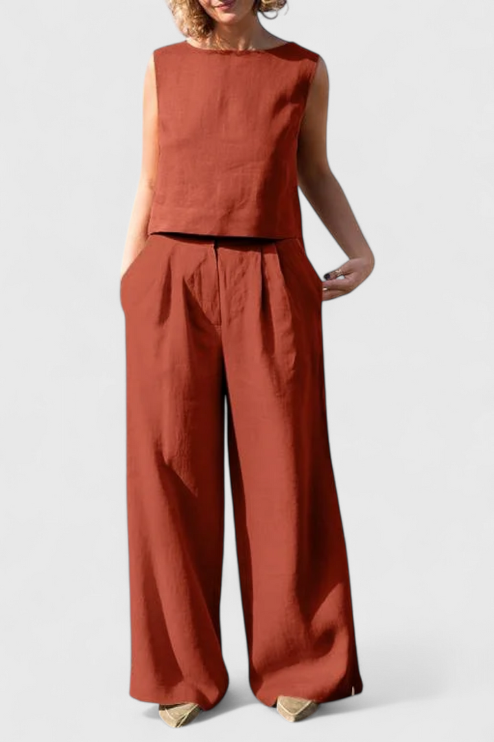 Yvanne Conjunto Vintage sem Mangas de Verão