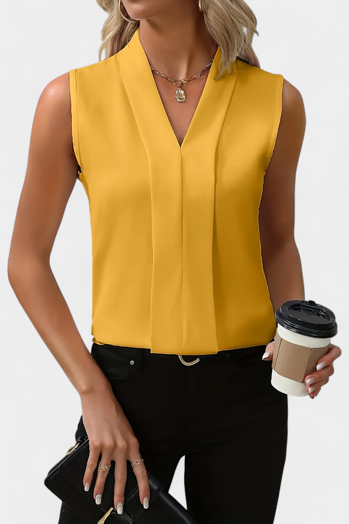 Nele Blusa Sem Mangas com Decote em V e Corte Fluido