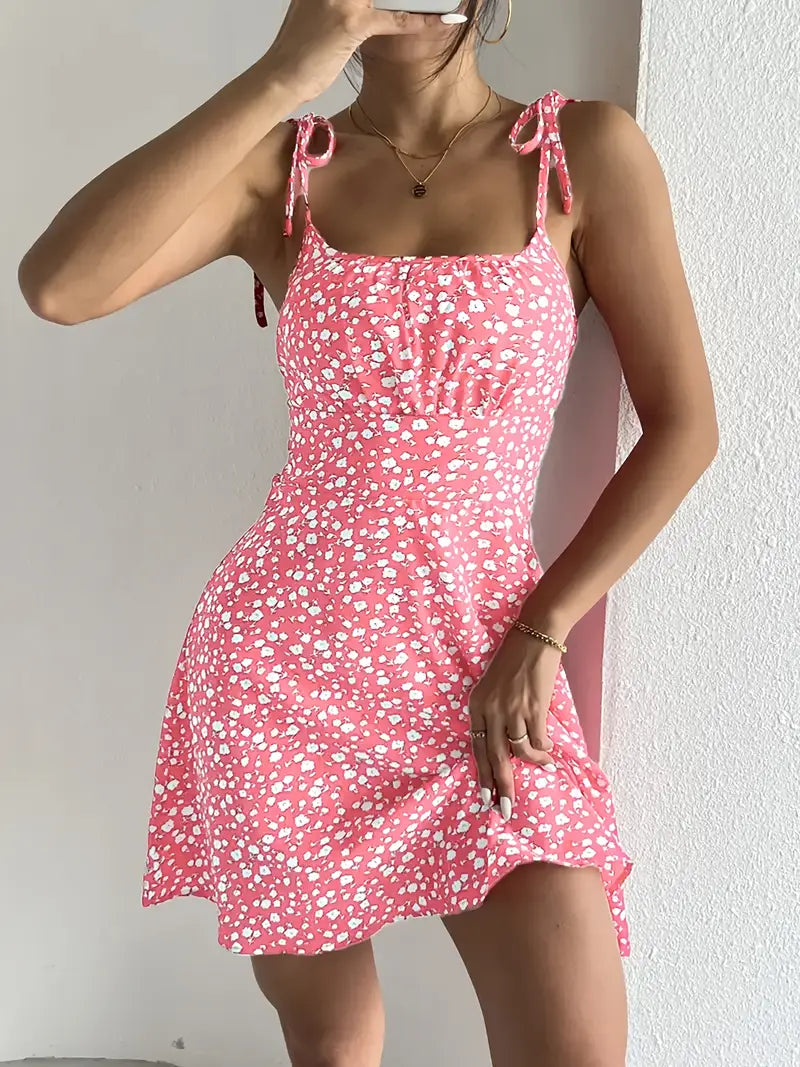 Vestido Mini de Mulher com Estampado Floral e Alças Anodadas