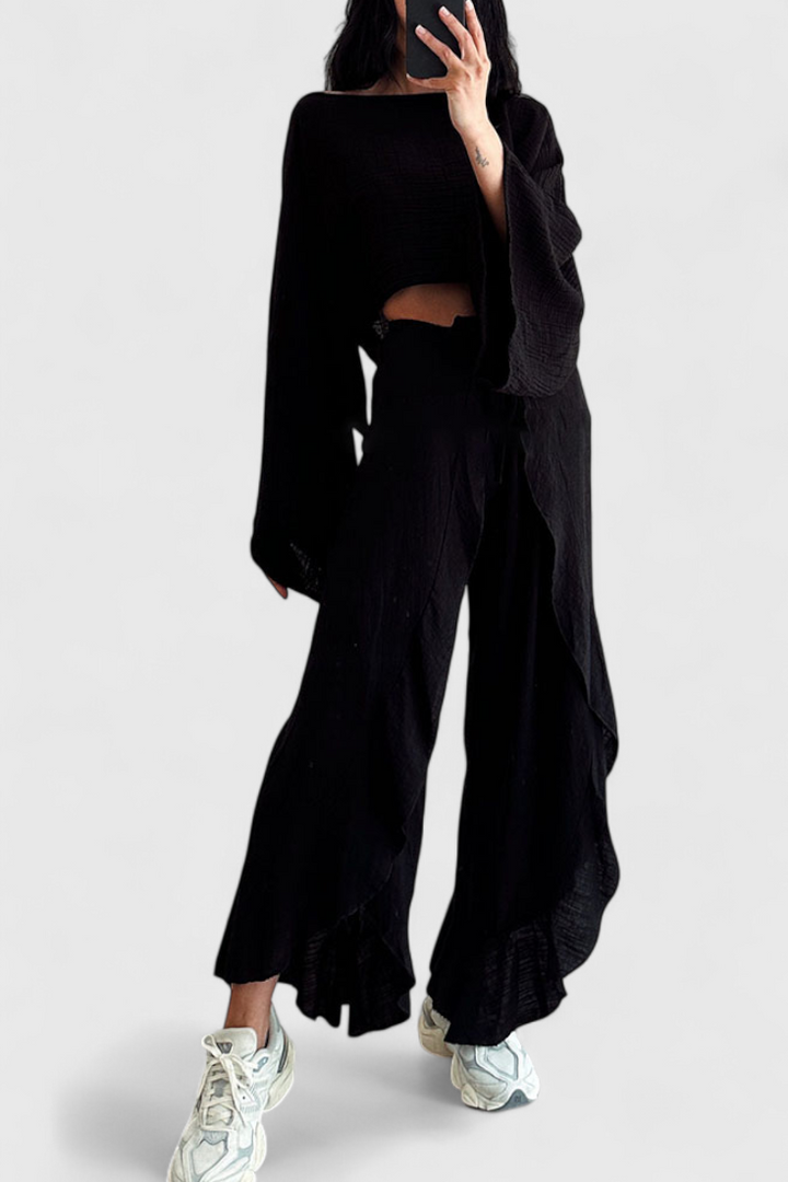 Elsie - Conjunto Fluido com Kimono e Calças Cruzadas