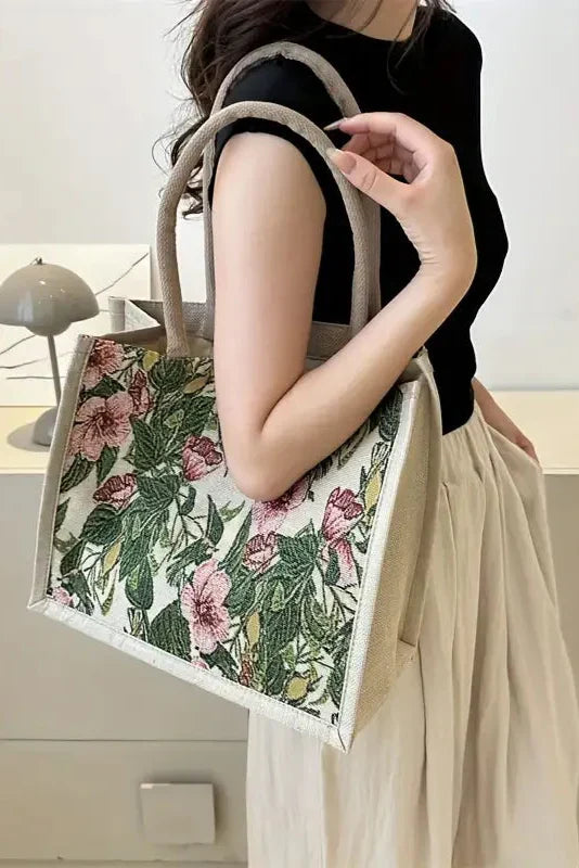 Taila Mala de Juta com Estampado Floral e Design Ecológico