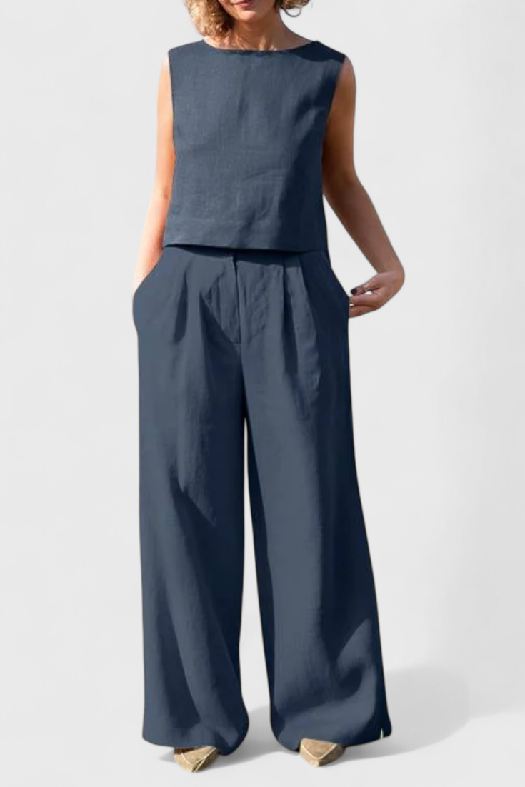 Yvanne Conjunto Vintage sem Mangas de Verão