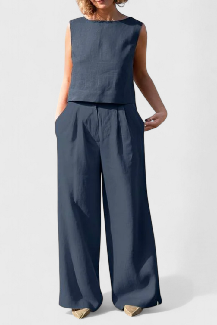 Yvanne Conjunto Vintage sem Mangas de Verão