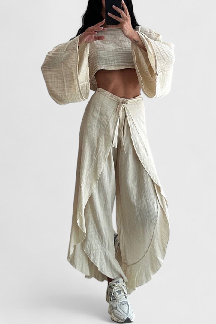 Elsie - Conjunto Fluido com Kimono e Calças Cruzadas