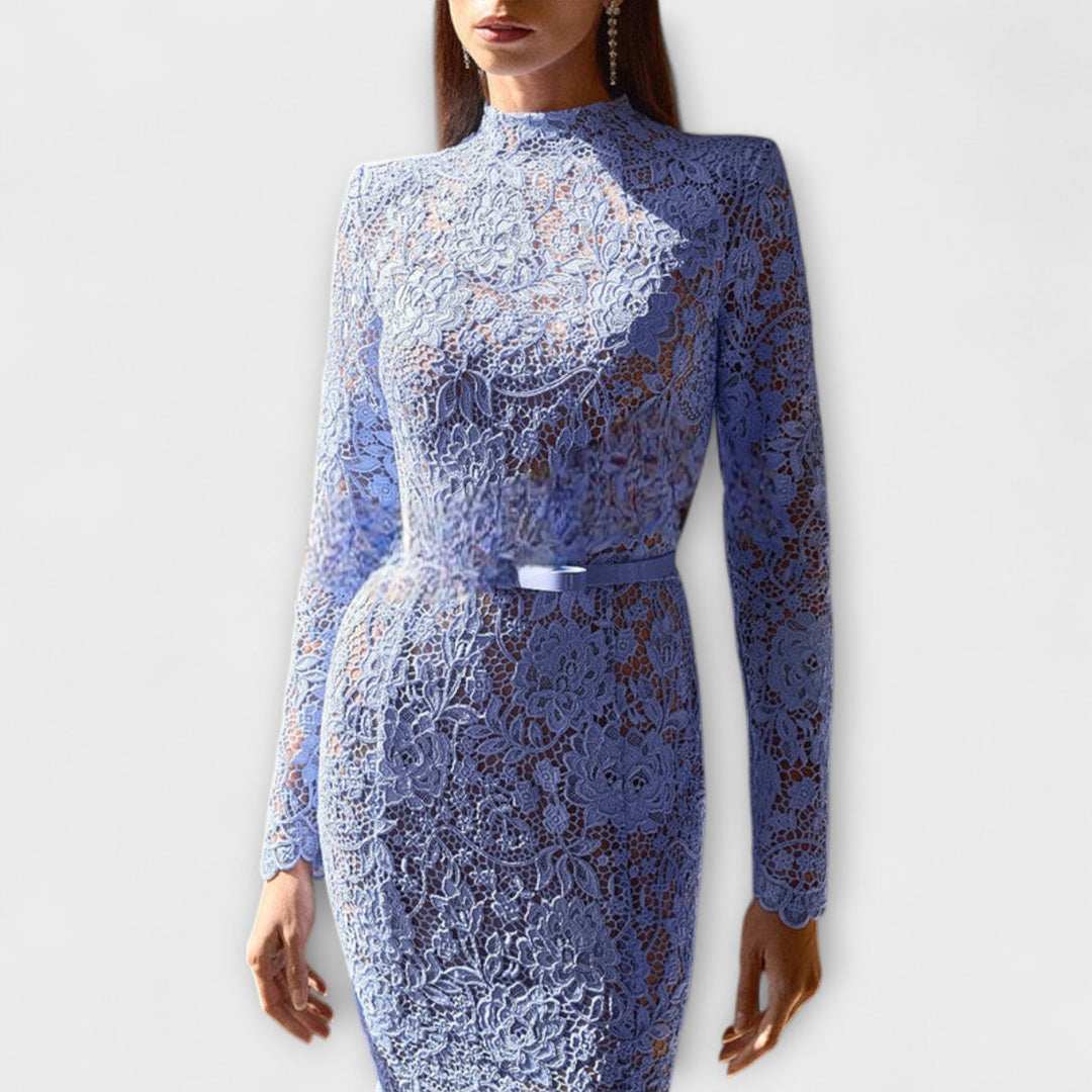 Freya - Vestido Midi Elegante de Renda Floral