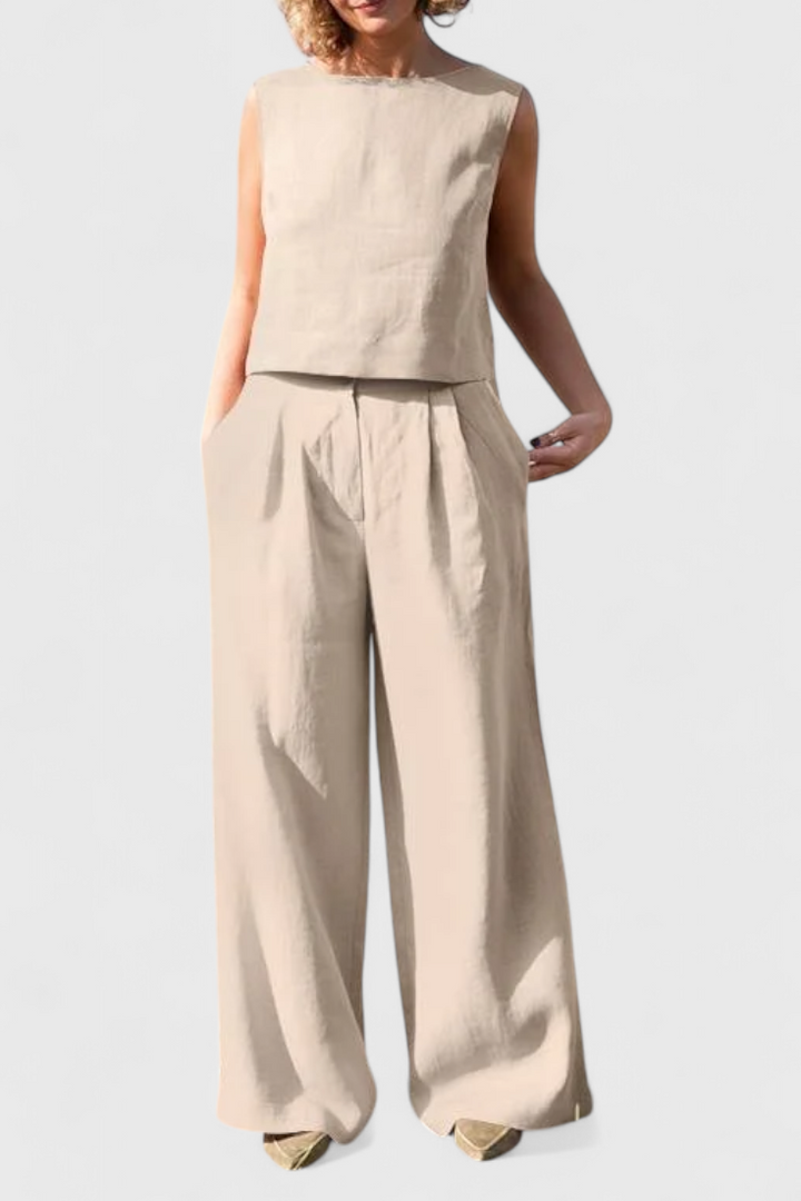Yvanne Conjunto Vintage sem Mangas de Verão