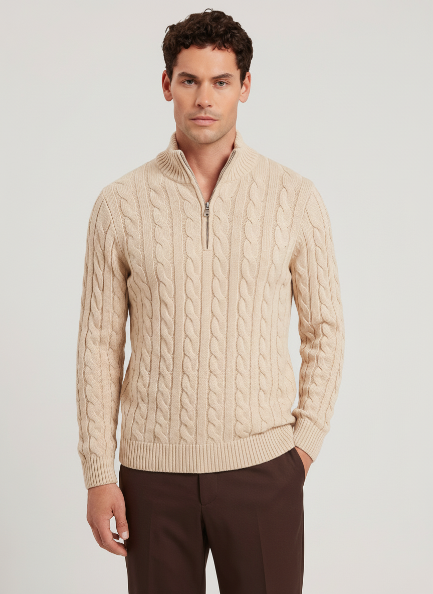 Camisola de Malha Entrançada com Fecho