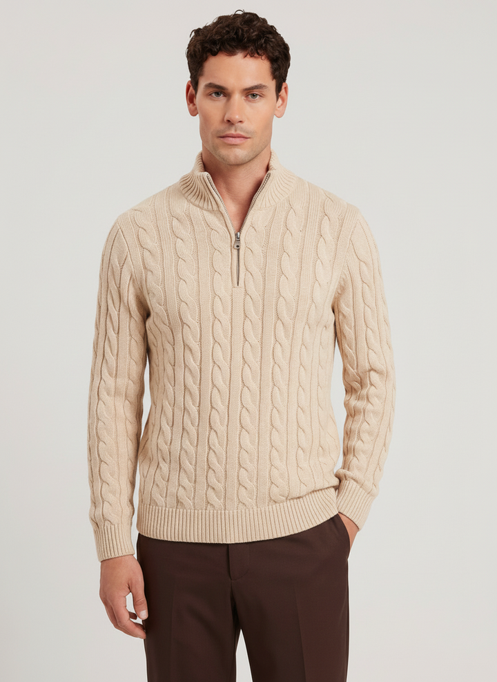 Camisola de Malha Entrançada com Fecho