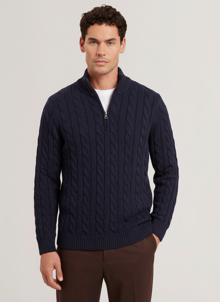 Camisola de Malha Entrançada com Fecho