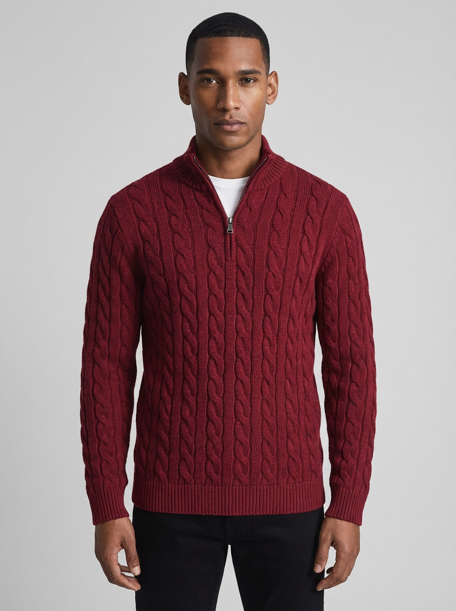 Camisola de Malha Entrançada com Fecho