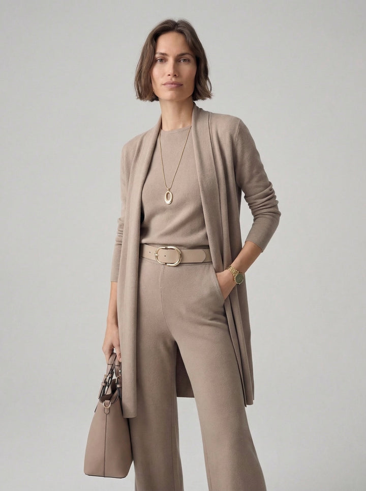 Conjunto Elena - Cardigan Longo, Top e Calças