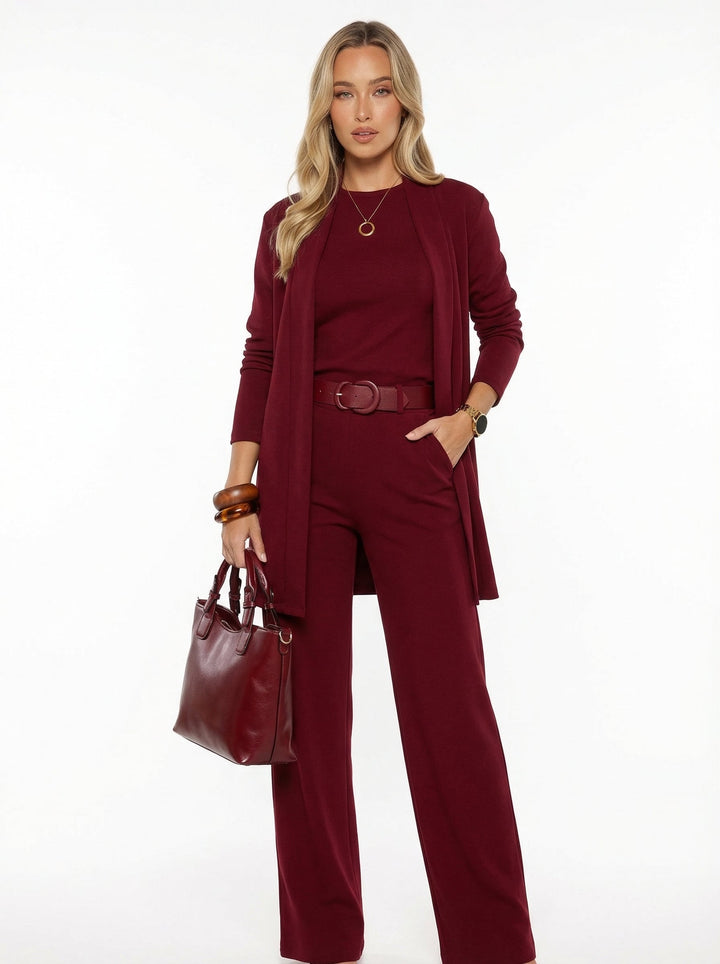 Conjunto Elena - Cardigan Longo, Top e Calças