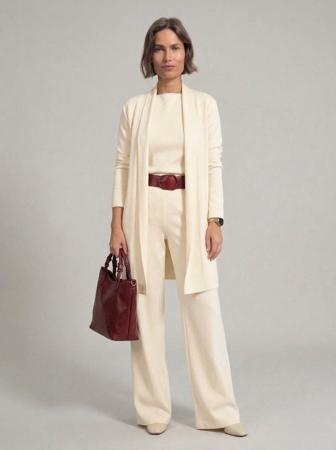 Conjunto Elena - Cardigan Longo, Top e Calças