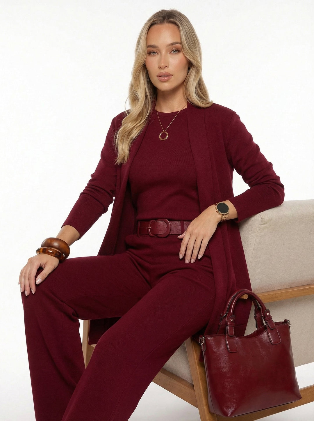 Conjunto Elena - Cardigan Longo, Top e Calças
