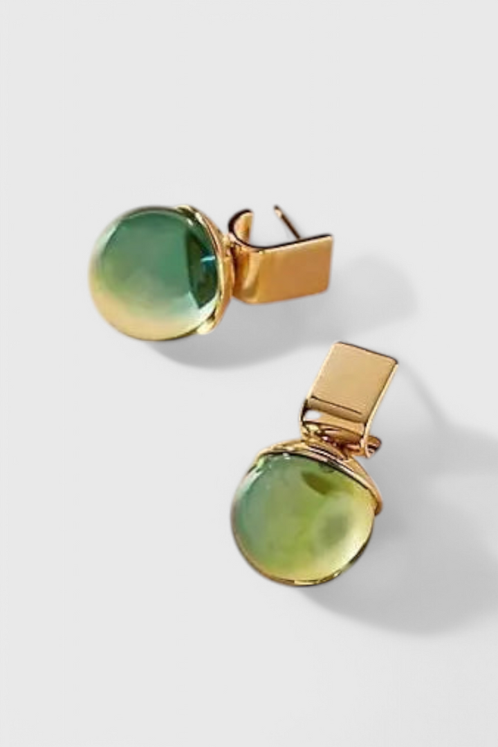 Brincos de Cristal Verde Vintage em Ouro