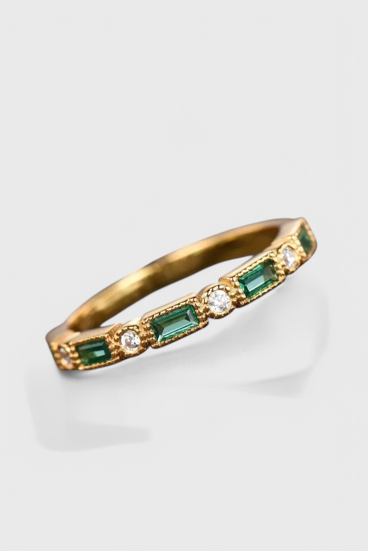 Anel de Ouro com Zircónia Verde Vintage