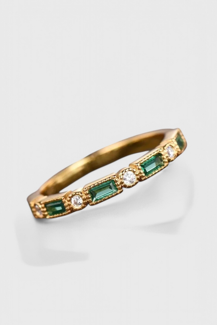 Anel de Ouro com Zircónia Verde Vintage