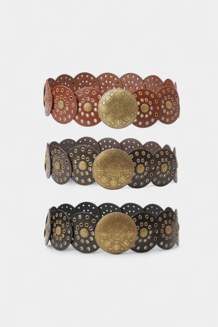 Alicia Cinto Cowboy Vintage com Fivela Circular Decorativa