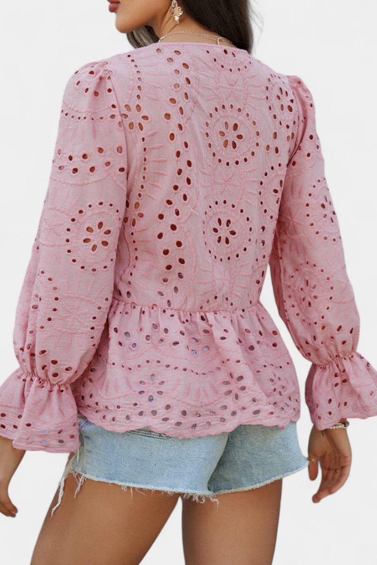 Kayden Top Boémio de Renda com Corte Fluido