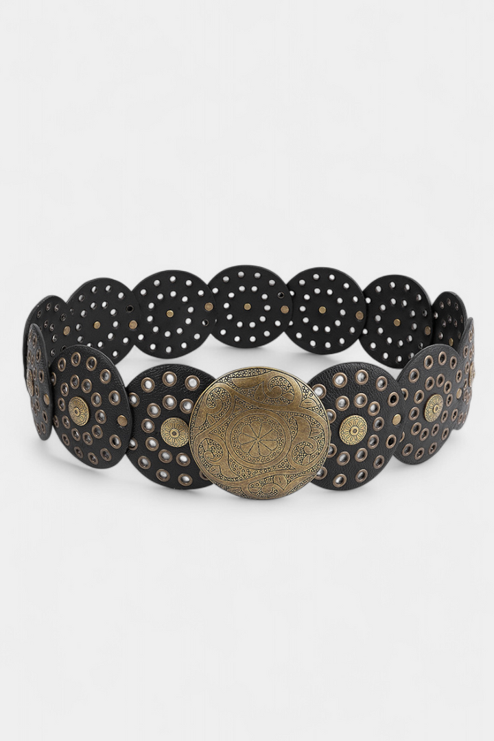Alicia Cinto Cowboy Vintage com Fivela Circular Decorativa