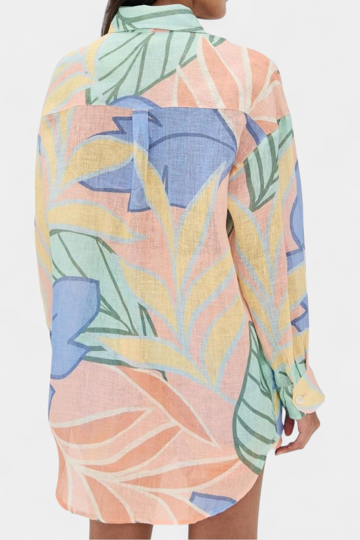 Lumina Conjunto Tropical com Camisa Solta e Calções de Cintura Alta