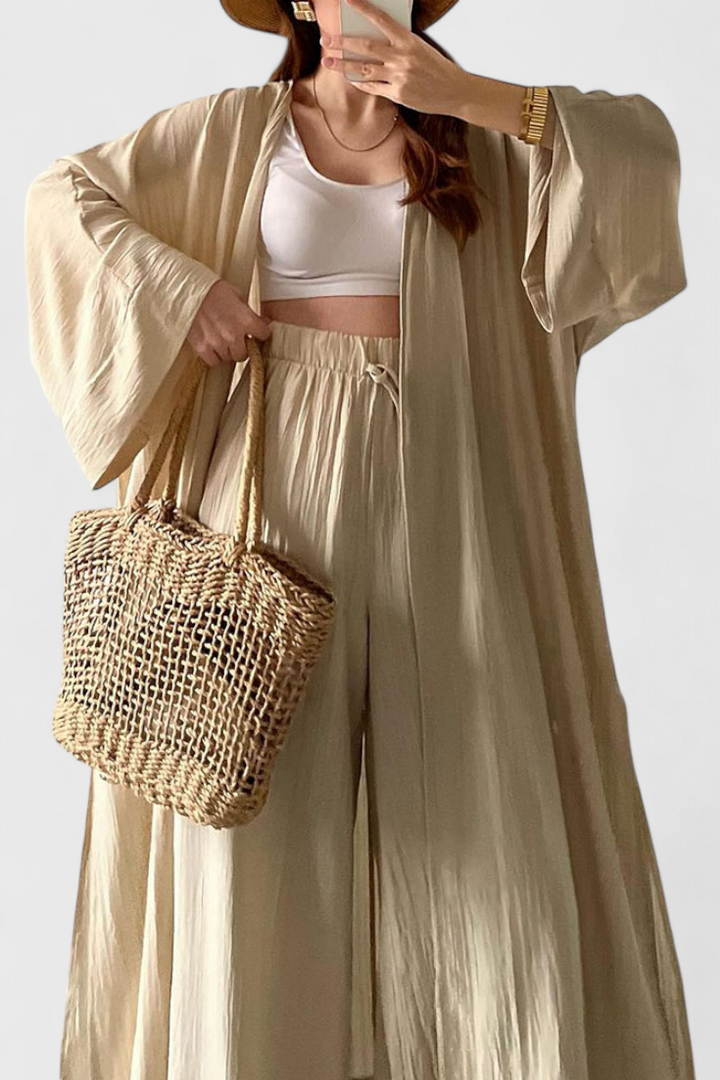 Suella Conjunto Casual de Duas Peças com Cardigan Comprido e Abertura Lateral