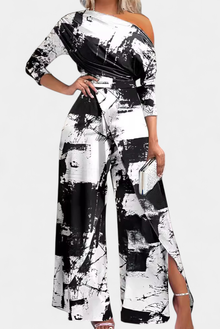 Brina - Macacão Longo Tie Dye com Ombros à Mostra e Perna Larga com Abertura