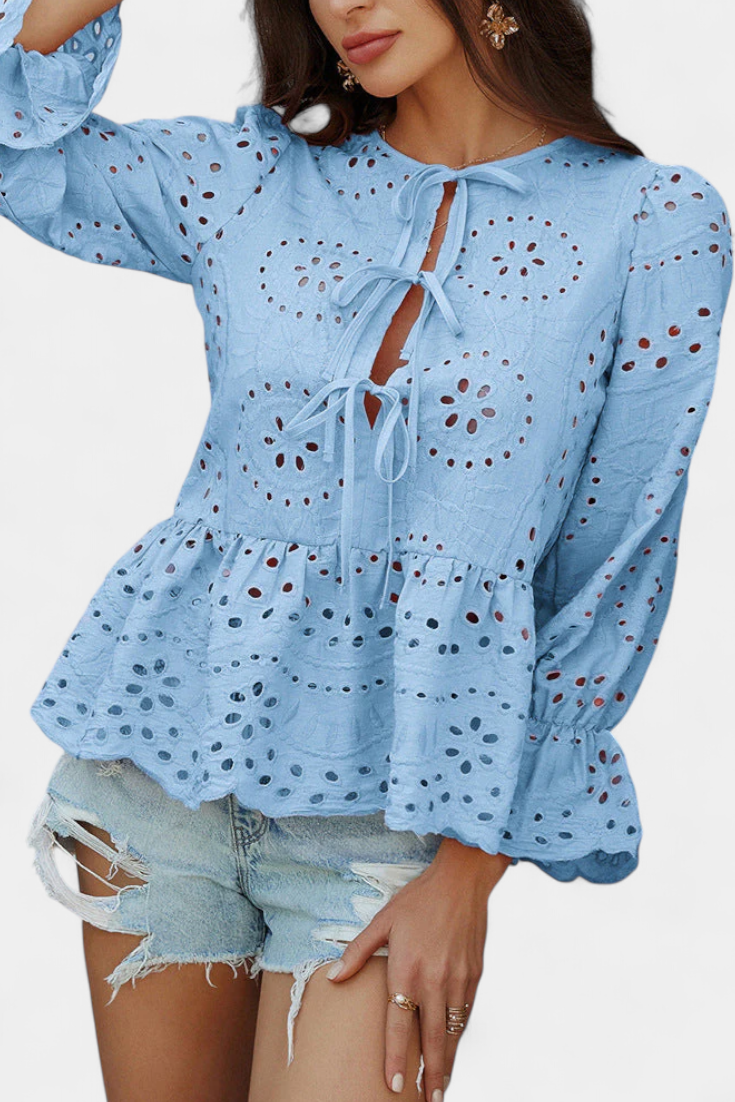 Kayden Top Boémio de Renda com Corte Fluido