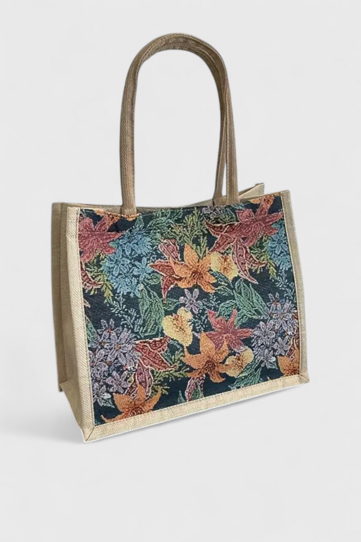 Taila Mala de Juta com Estampado Floral e Design Ecológico