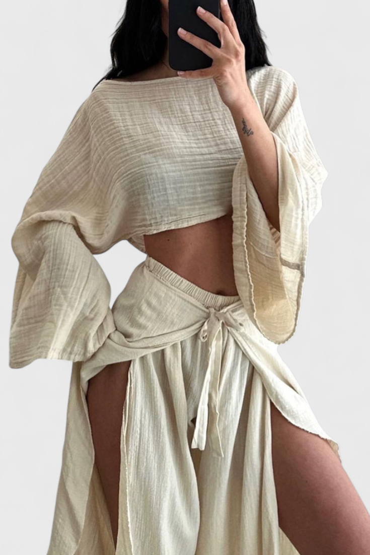 Maeva Conjunto Casual de Duas Peças com Abertura e Laço
