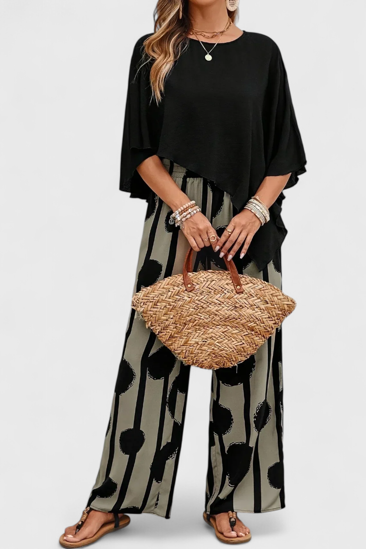 Aleida Conjunto Assimétrico com Top e Calças Estampadas