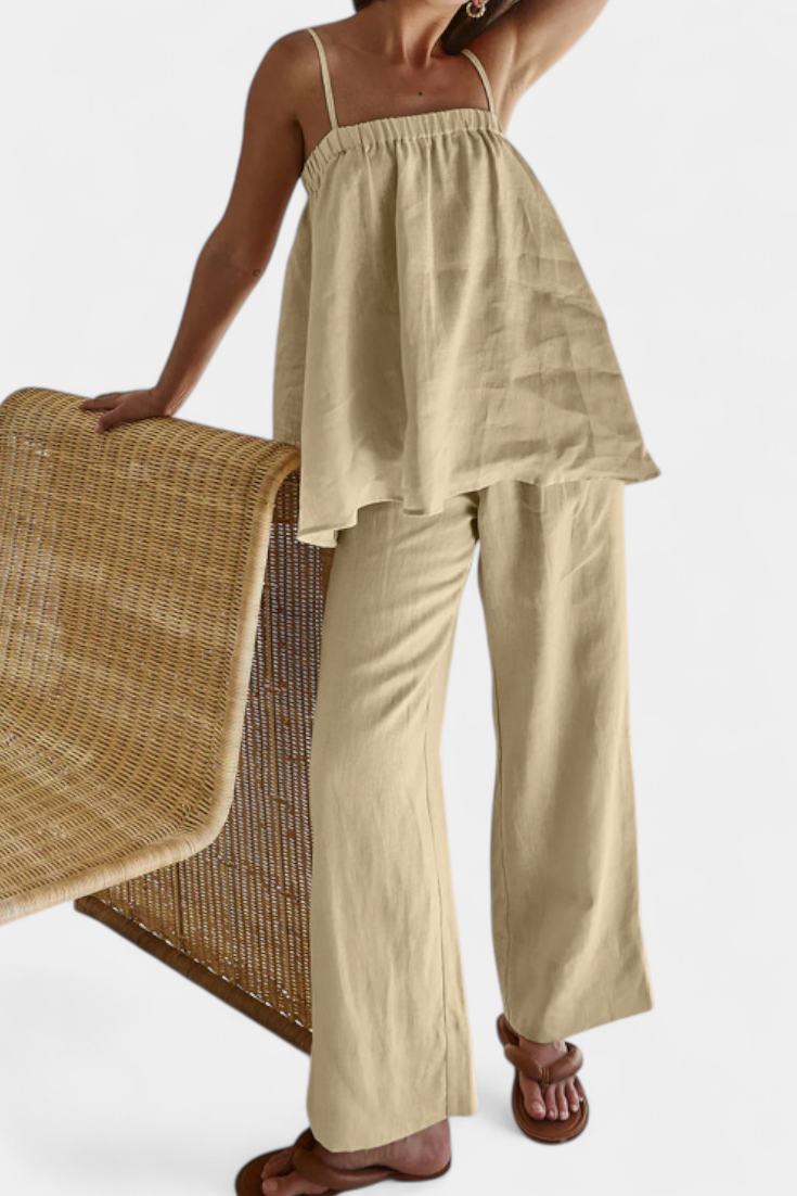 Lía Conjunto de Verão com Top Solto e Calças Fluidas