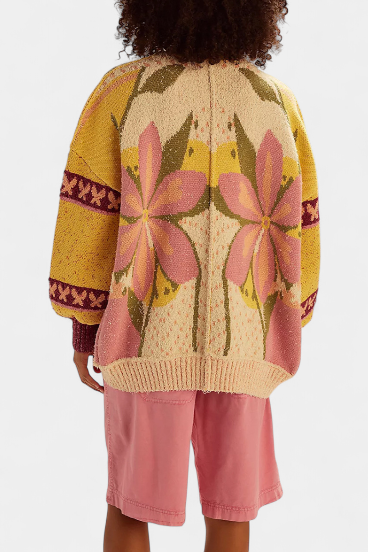 Casey - Cardigan de Malha com Padrão Floral e Ajuste Solto
